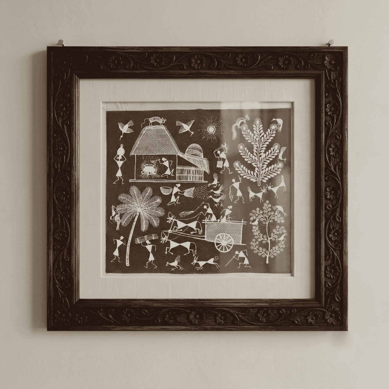 Authentic Warli Tribal Art Painting on Canvas by Sanjay Parhad – Traditional Indian Folk Art for Home Decor Thumbnail 1