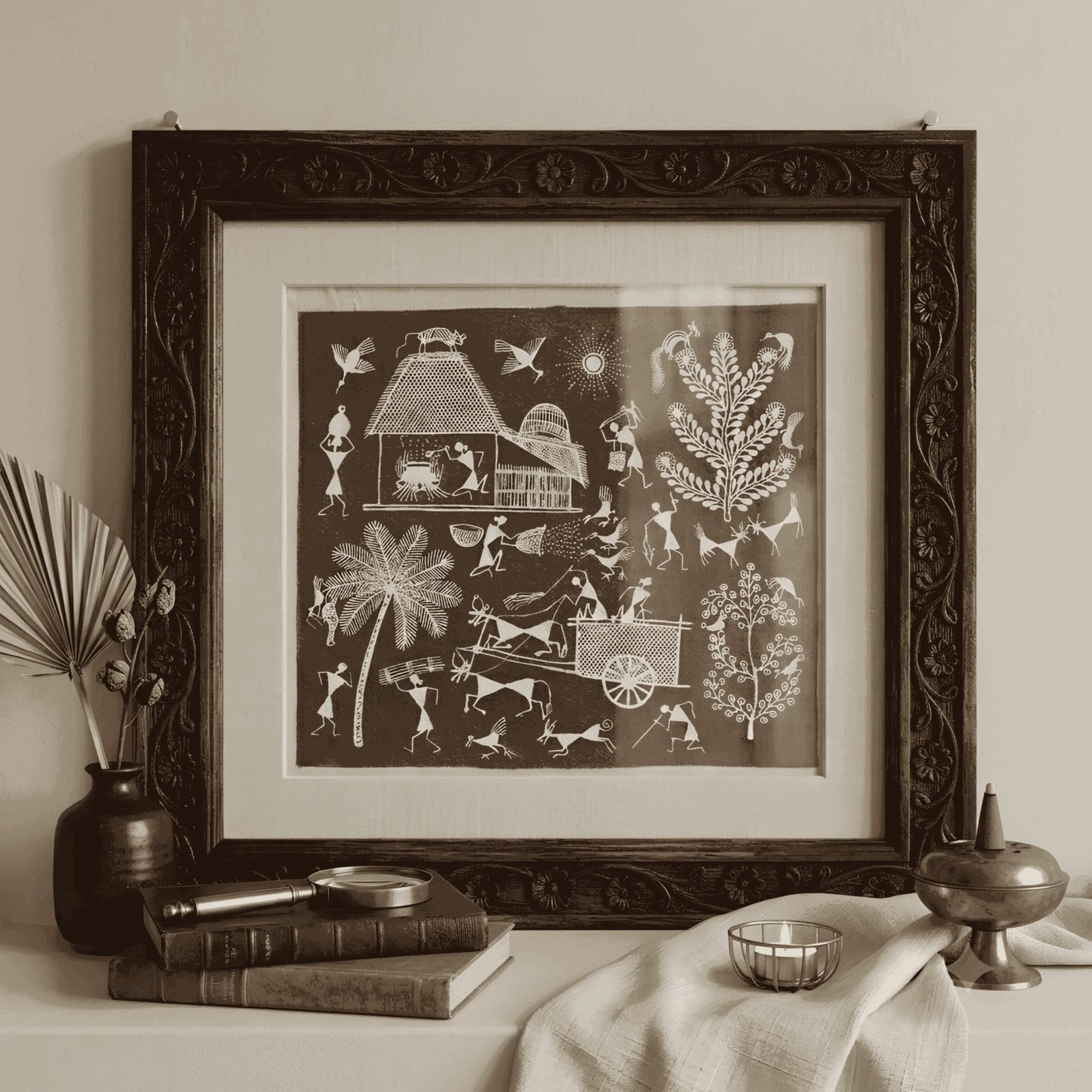 Authentic Warli Tribal Art Painting on Canvas by Sanjay Parhad – Traditional Indian Folk Art for Home Decor Thumbnail 2