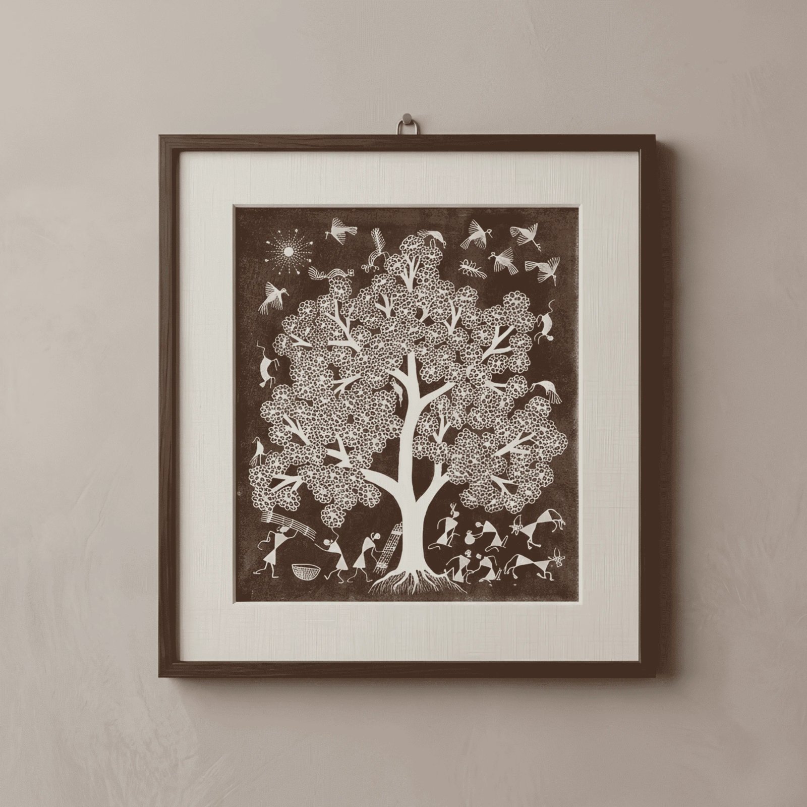 Authentic Warli Tree of Life Painting on Canvas by Sanjay Parhad – Traditional Indian Folk Art for Home Wall Decor Thumbnail 1