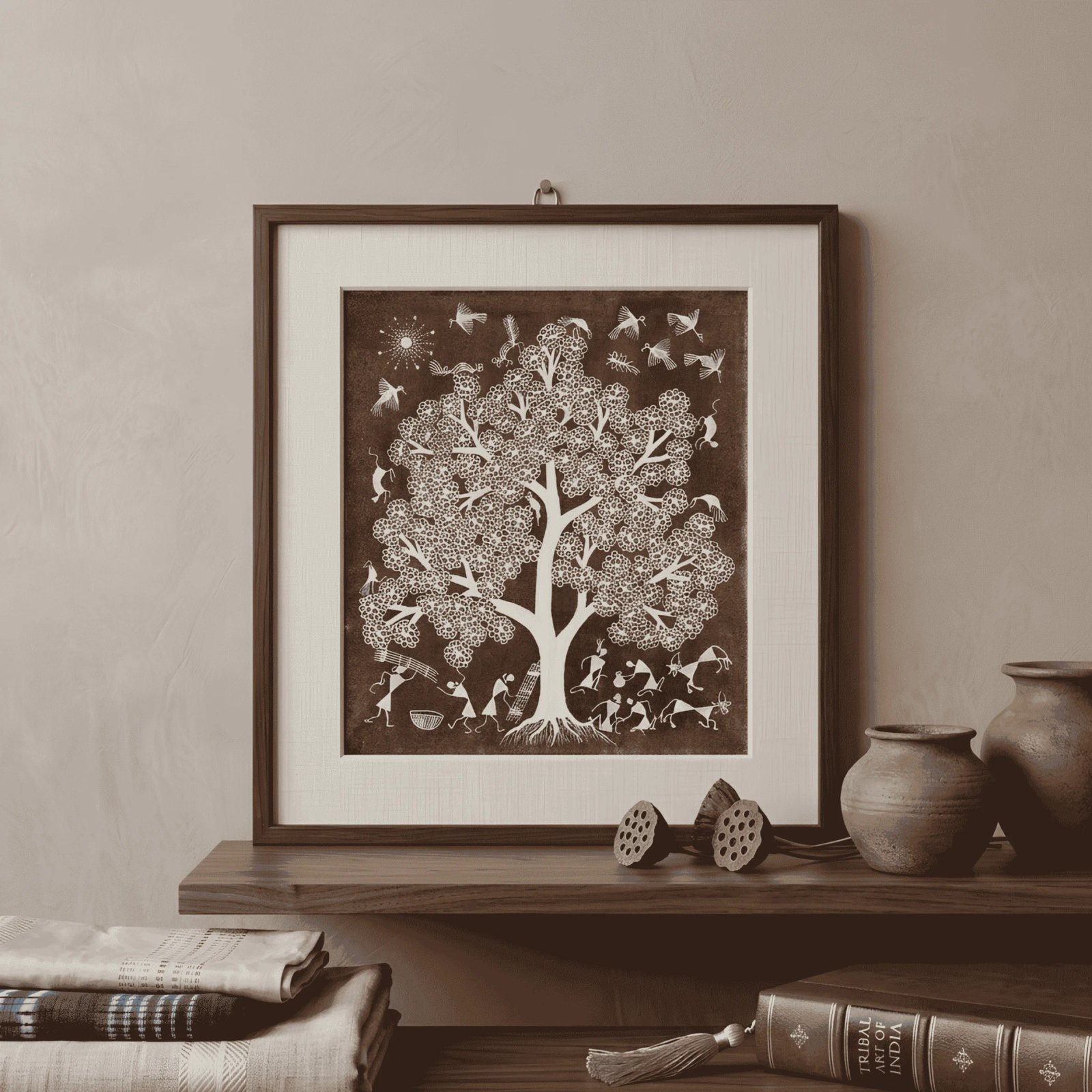Authentic Warli Tree of Life Painting on Canvas by Sanjay Parhad – Traditional Indian Folk Art for Home Wall Decor Thumbnail 2