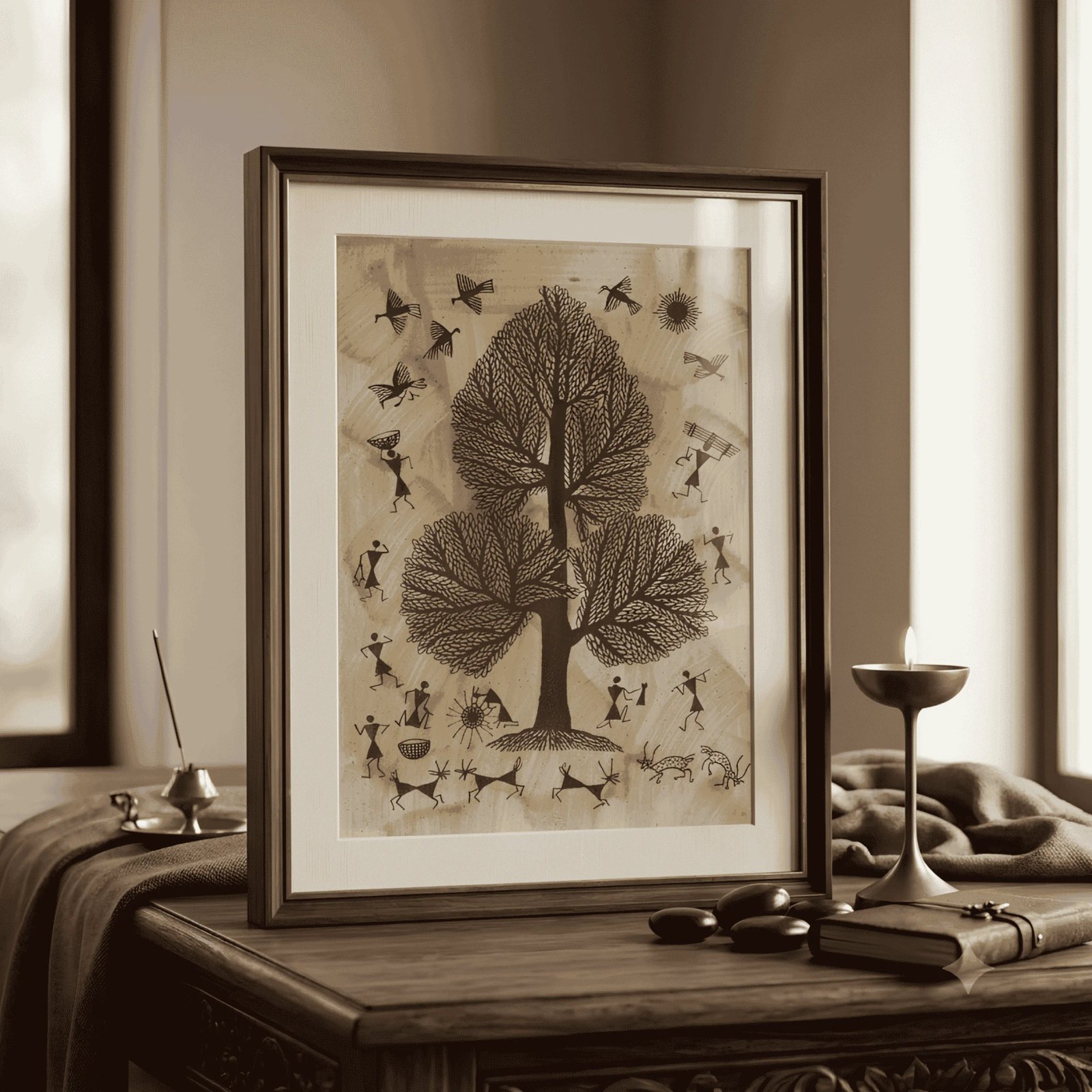 Authentic Warli Sacred Tree of Life Painting Thumbnail 2