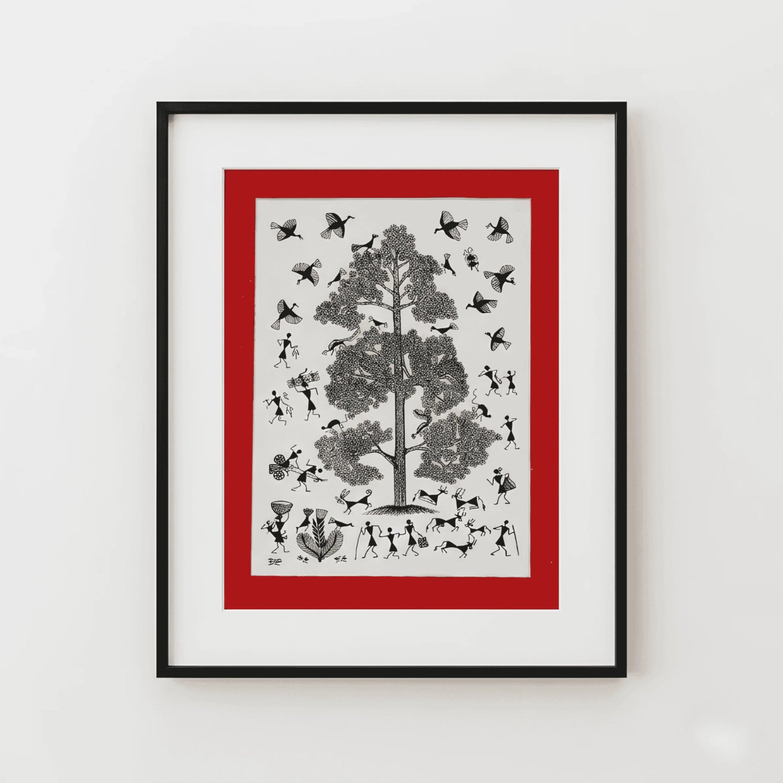 Authentic Warli Tree of Life Monochrome Thumbnail 1