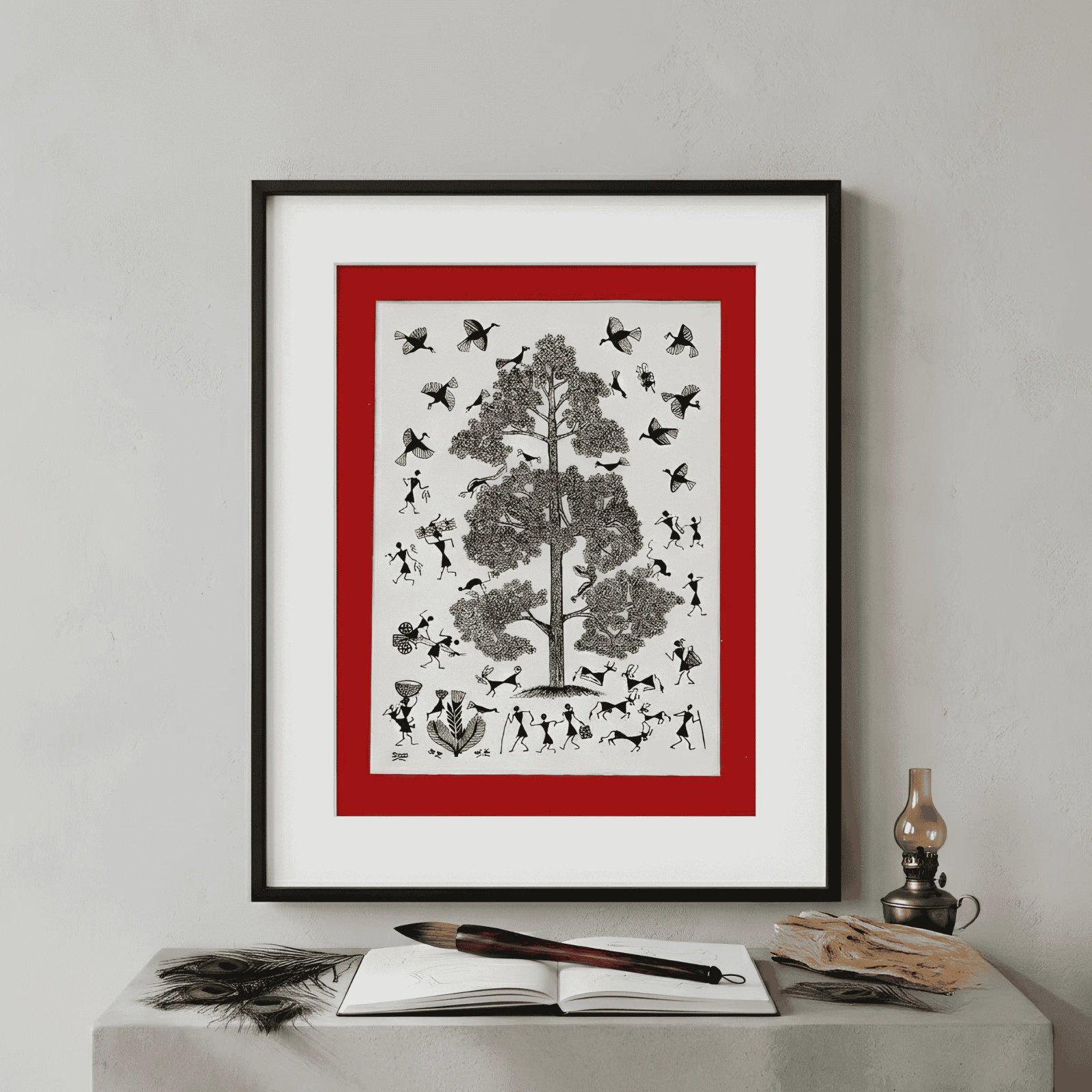 Authentic Warli Tree of Life Monochrome Thumbnail 2