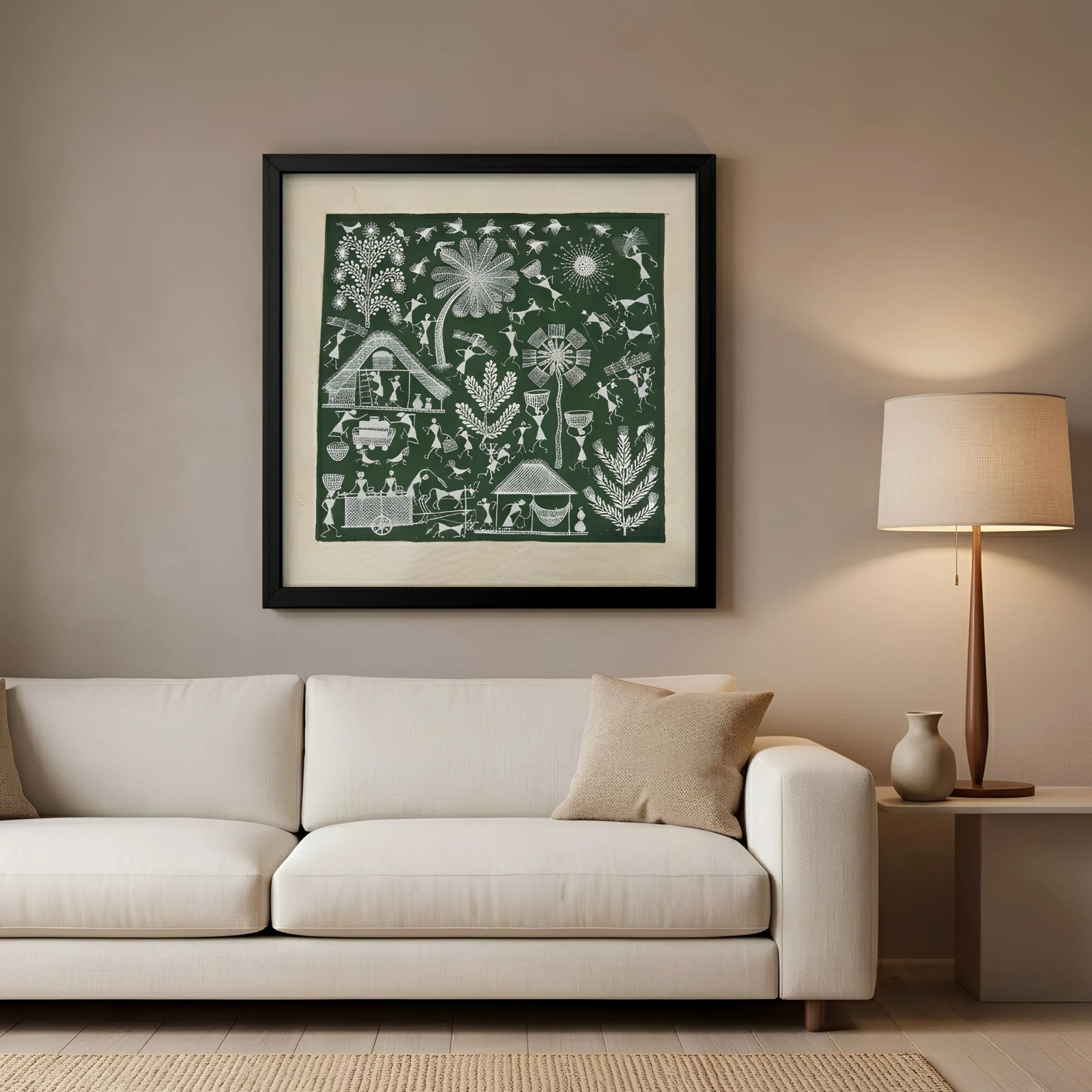 Handmade Warli Painting - Traditional Village Life alternate view