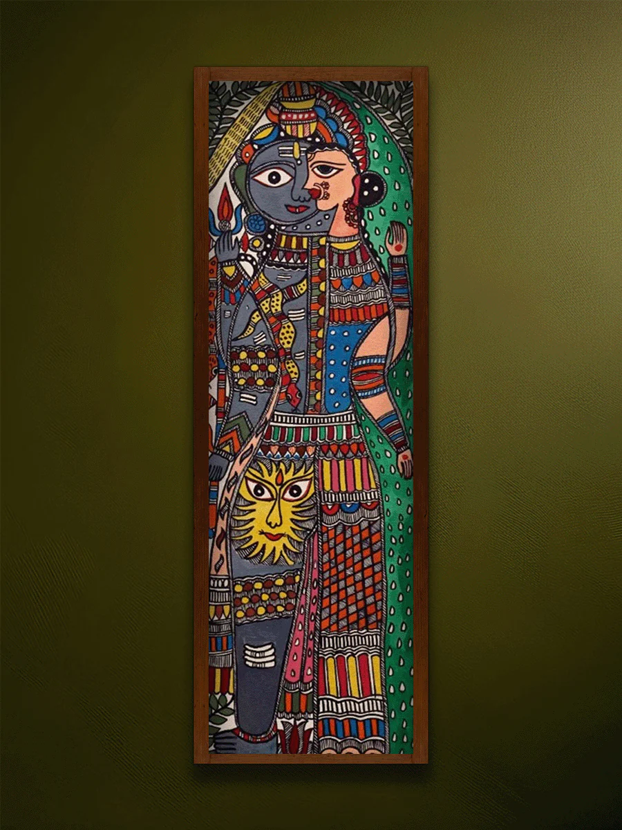 Madhubani Painting of Ardhanareshwar in Vivid Colours