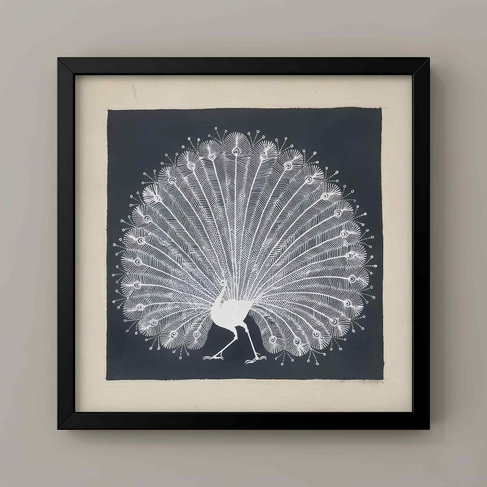 Handmade Warli Painting - Majestic Dancing Peacock