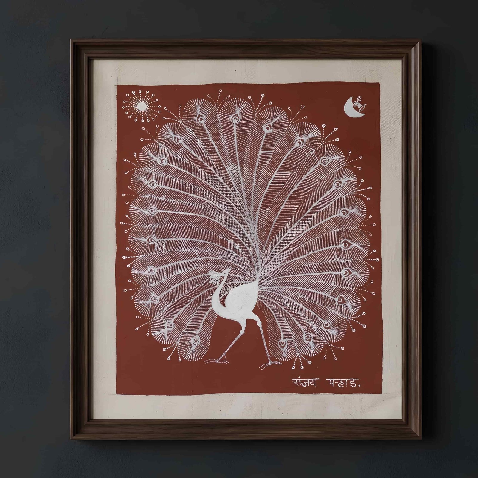 Moonlit Peacock – Tribal Folk Art Painting