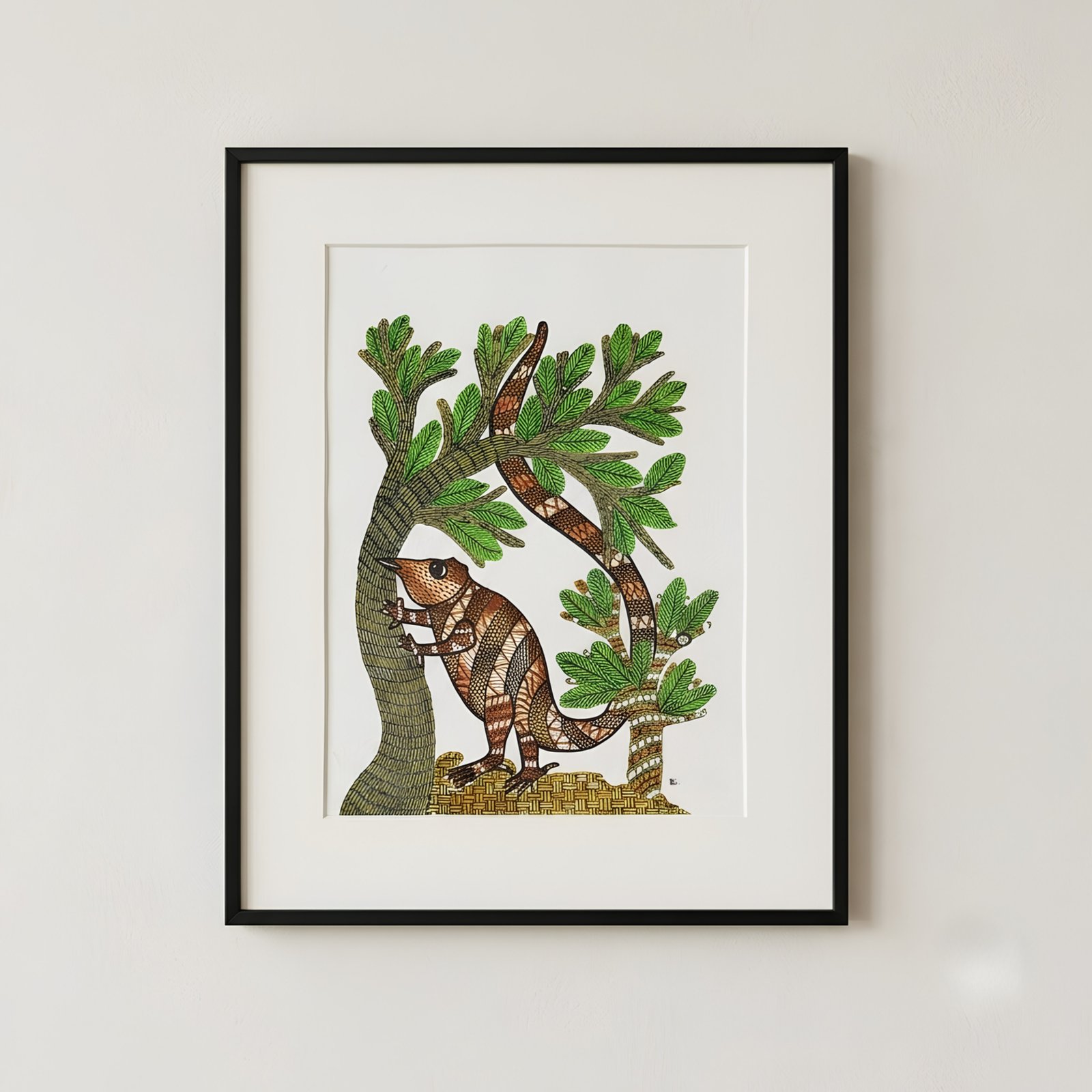 Handpainted Gond Art Forest Wildlife Painting – Authentic Indian Tribal Folk