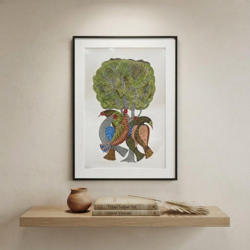 Gond Tribal Painting – The Sacred Tree and Guardian Birds alternate view