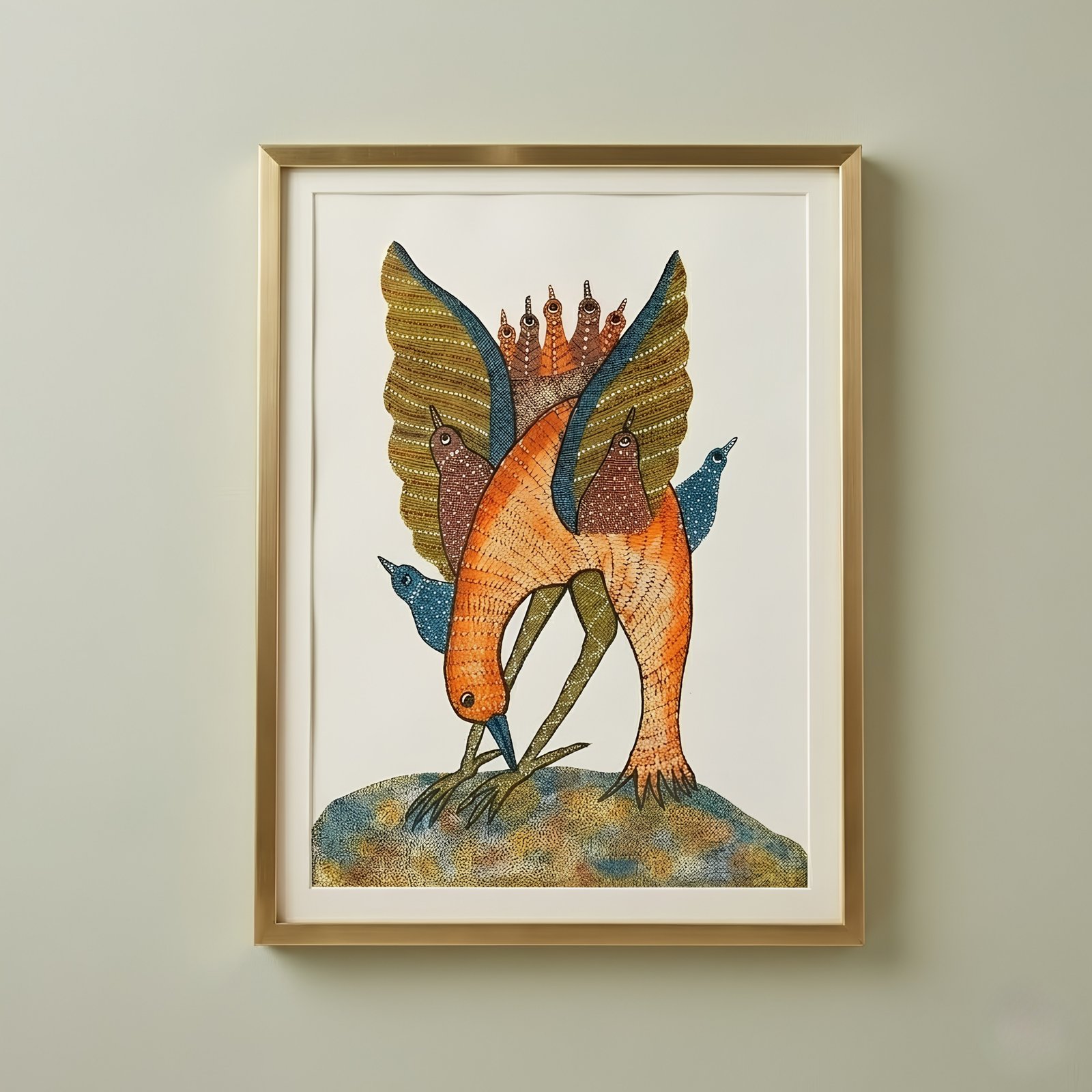 Authentic Gond Painting – Traditional Tribal Mythological Bird Metamorphosis Art
